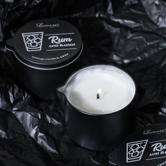 Candle with warm massage oil ready for skin application