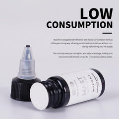 Smooth-flow ink drop test demonstrates easy application for Mast Tattoo.