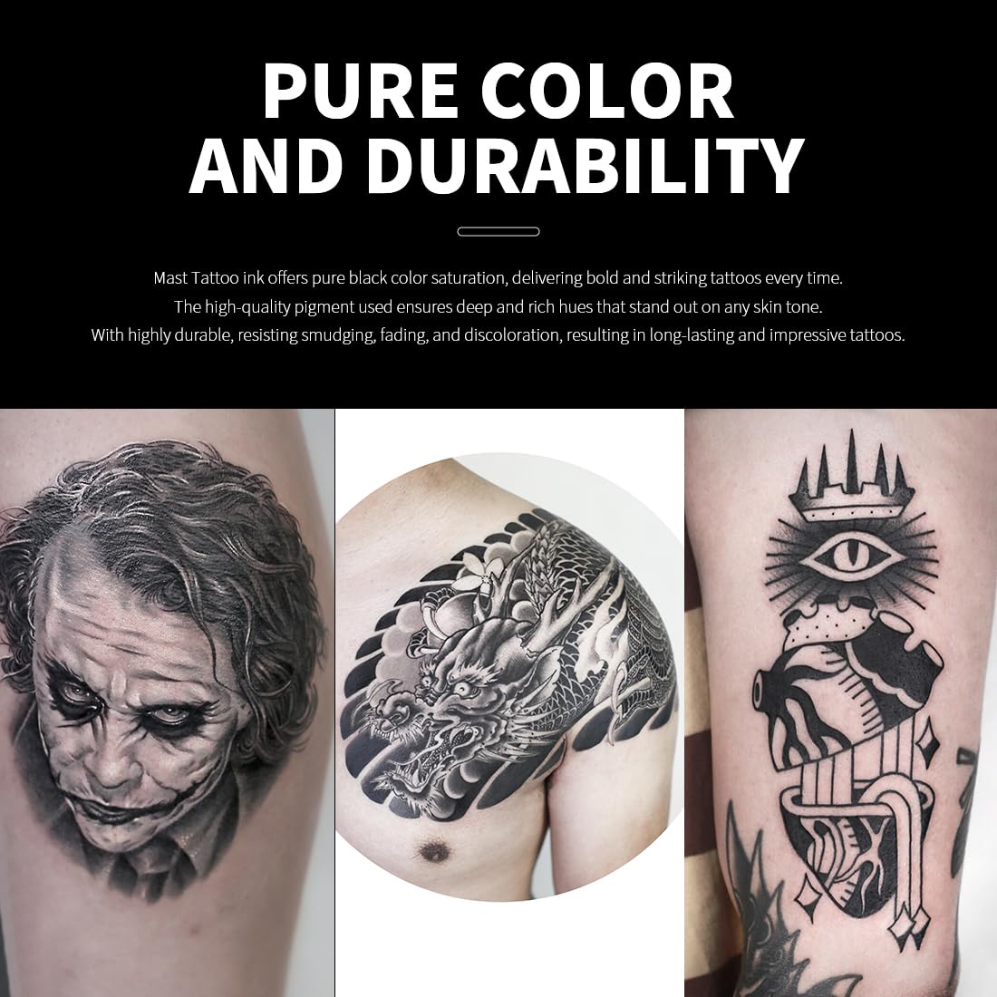 Pigment swatch shows rich black saturation for Mast Tattoo.