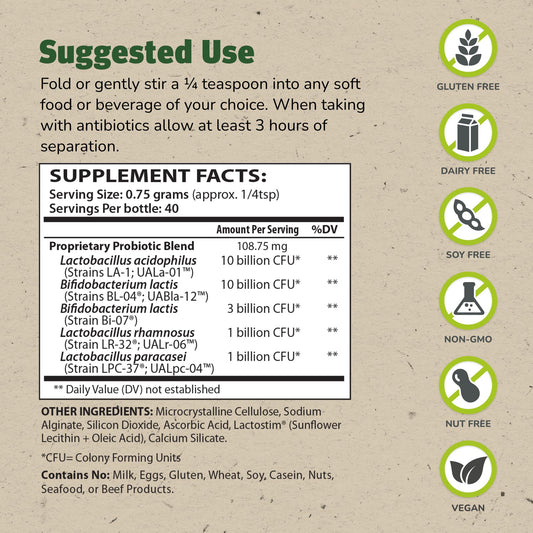 Label of Master Supplements Granular Theralac multi-strain probiotic powder