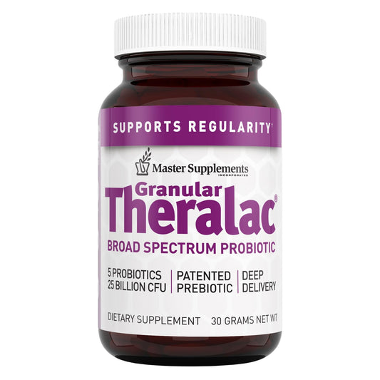 Front view of Master Supplements Granular Theralac 1.05 oz bottle