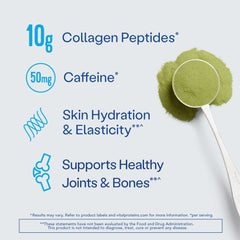 Matcha green tea powder dissolving in liquid with collagen