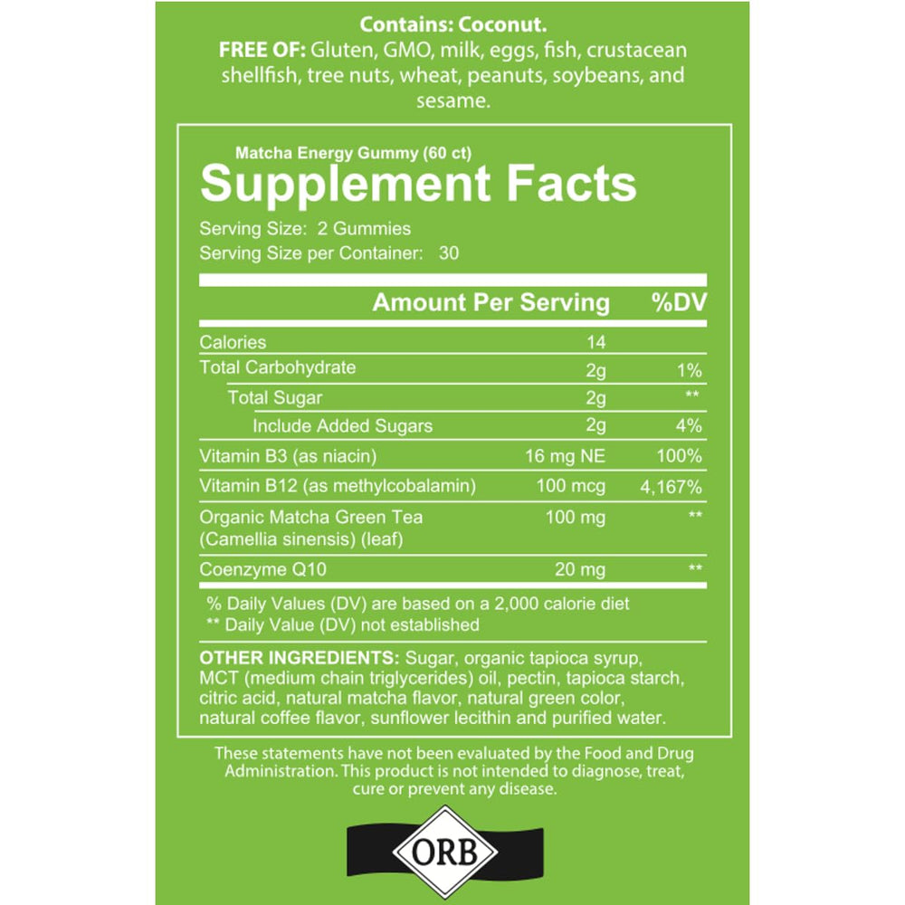 Close-up of Organic Matcha Green Tea powder and CoQ10