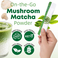 Prepared matcha latte with mushroom powder