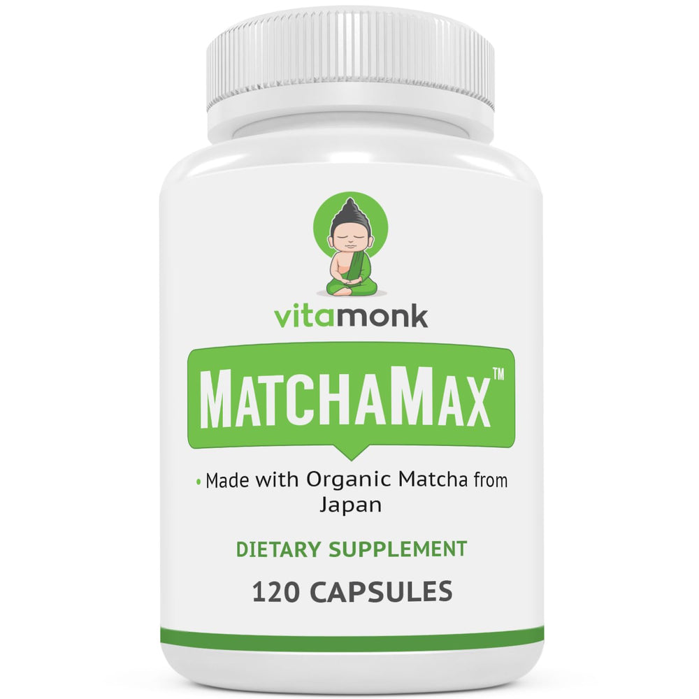 MATCHAMAX Organic Japanese Matcha Capsules bottle and capsules
