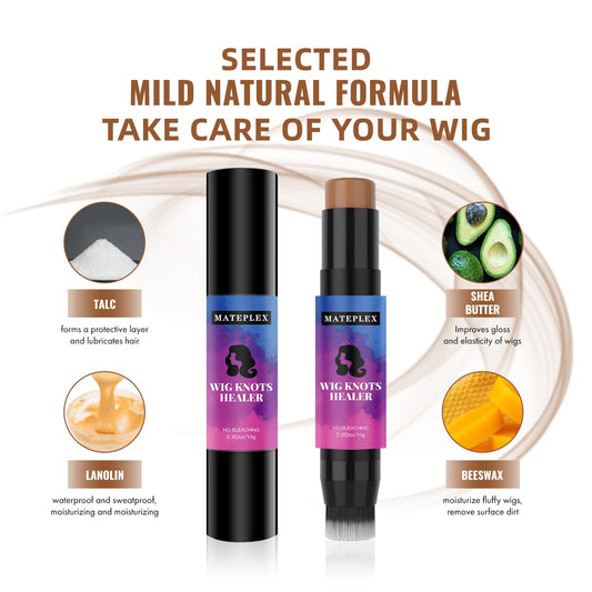 Mateplex knot concealer with integrated brush allows precise hairline detailing