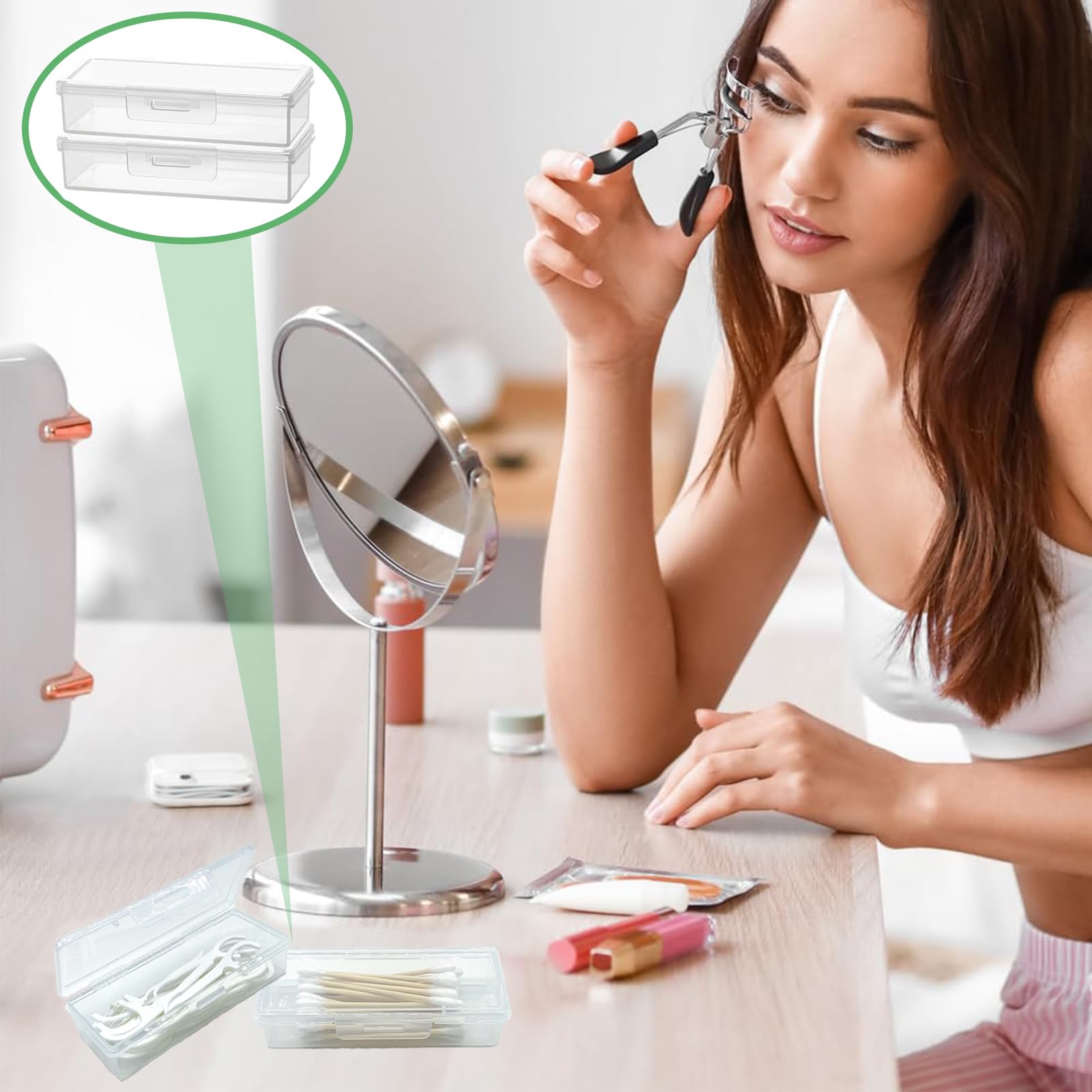 Two-pack travel floss pick cases with lids and transparent tops