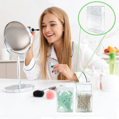 MatFirsmo cotton swab holder with lid open showing compact size