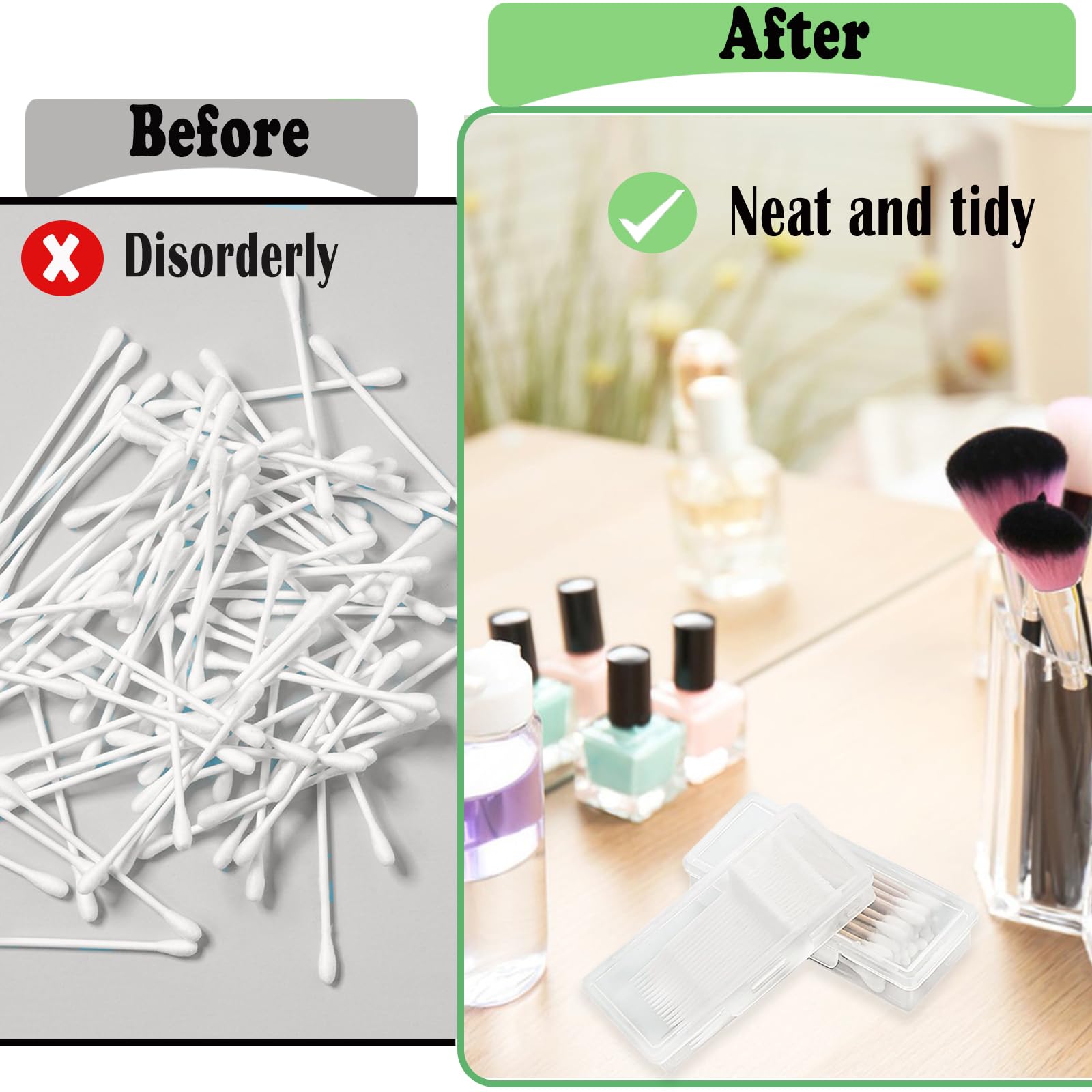 Multi-use storage container for cotton swabs, cotton balls, floss sticks and small items