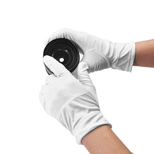 Matin microfiber gloves in white for lens, optics, jewelry, and collectibles handling