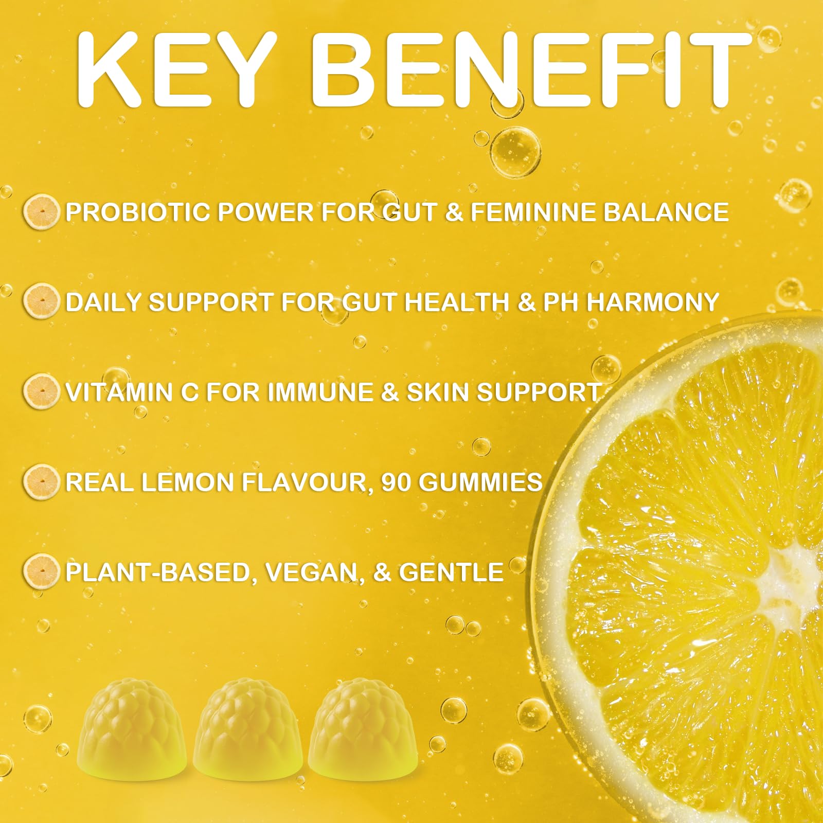 Gummies with lemon slices on white background