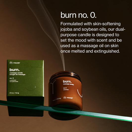 Fragrance-free label on Maude Burn No. 0 candle
