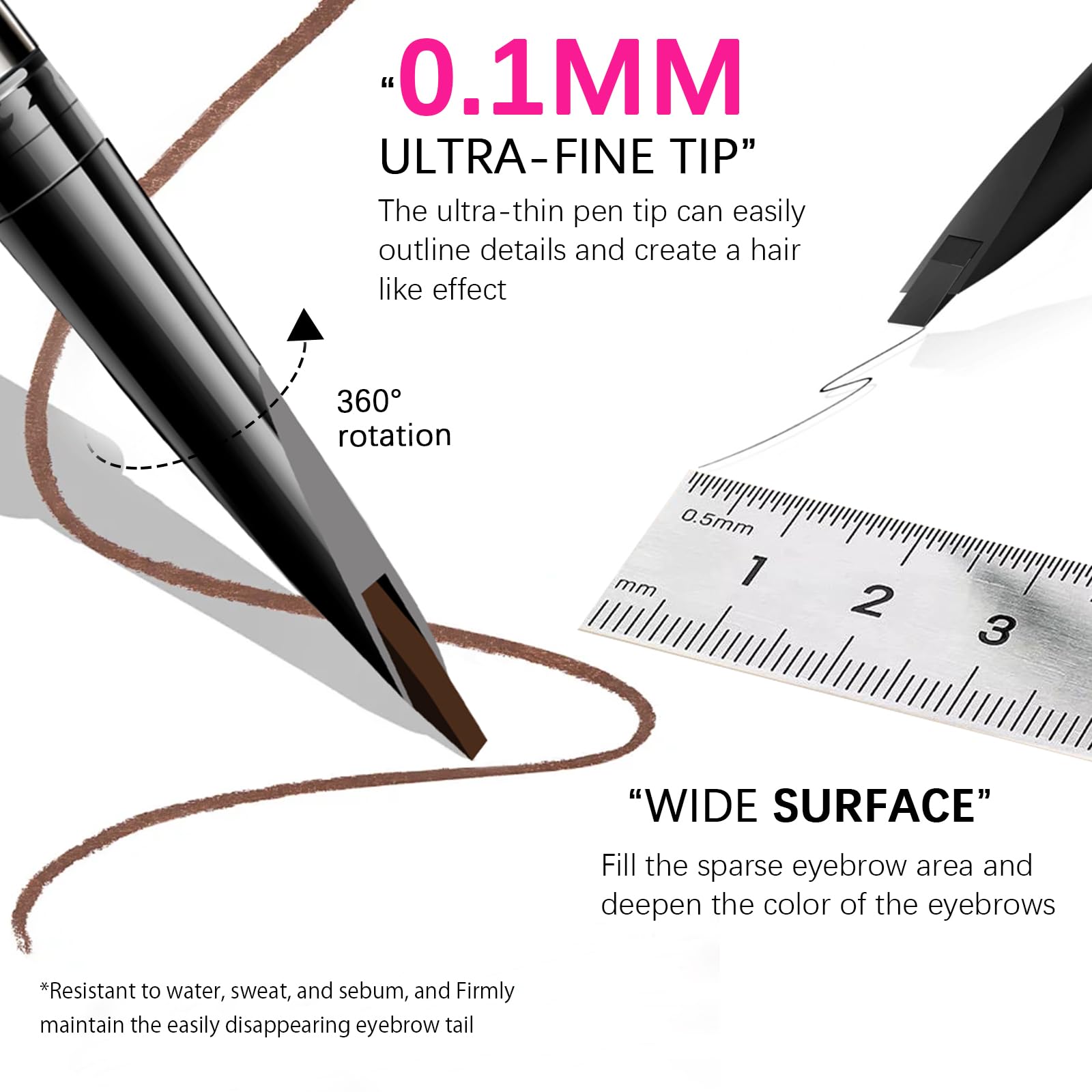 MAVENI Browcharm 0-1mm tip provides ultra-fine lines for sparse areas.