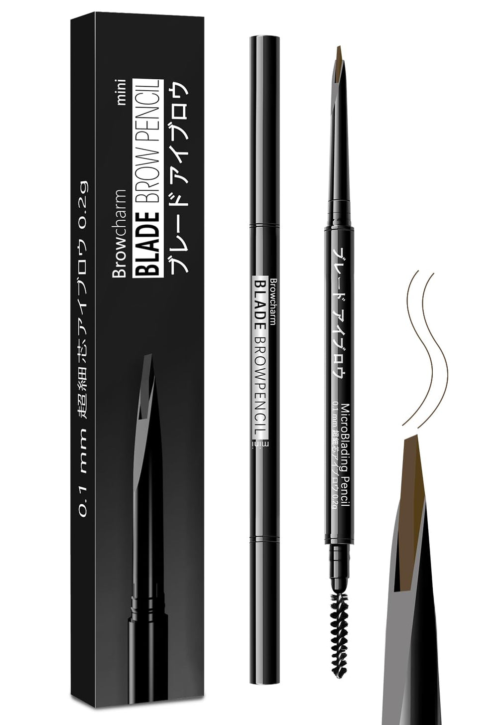 MAVENI Browcharm mini-pencil flat blade defines brows with precise, hair-like strokes.