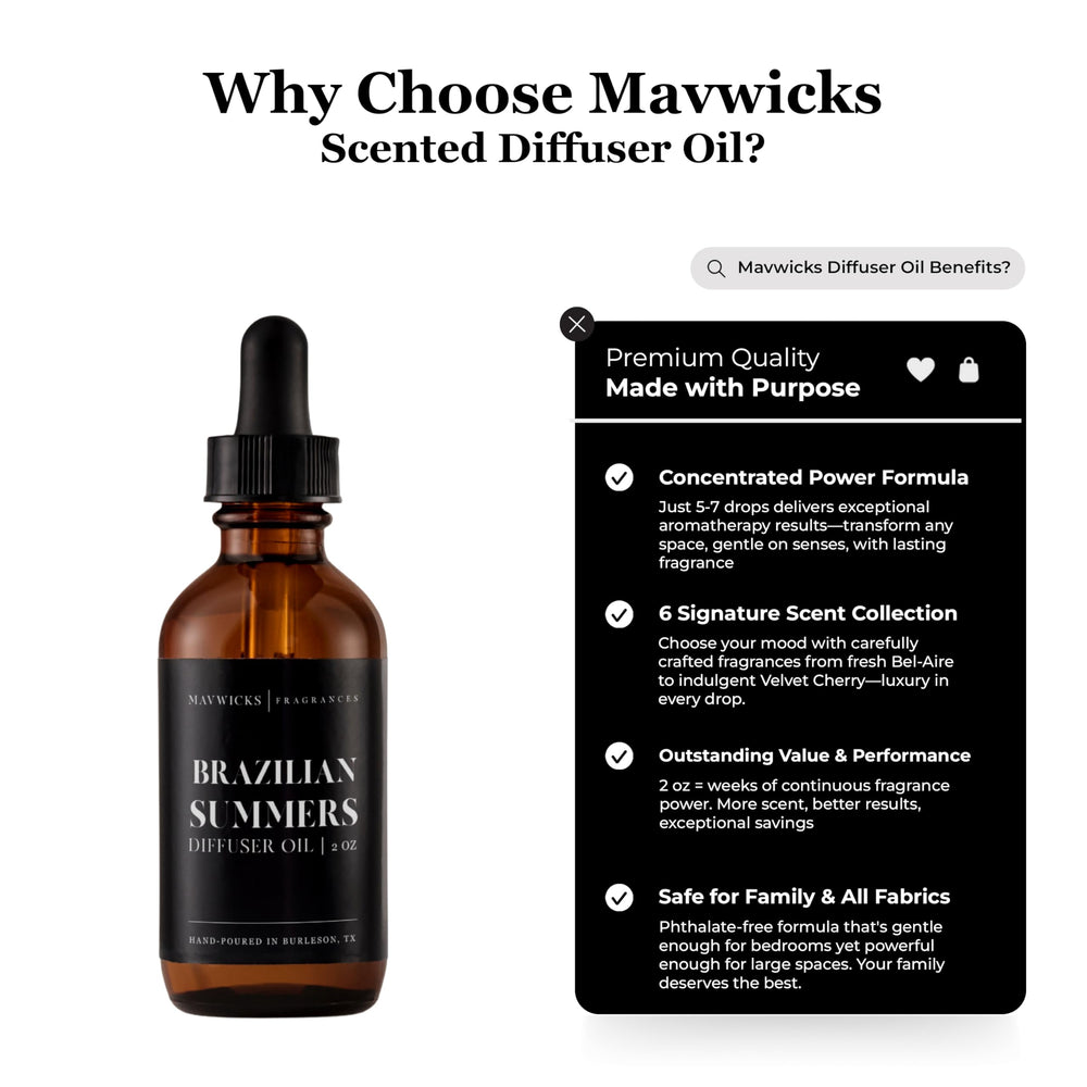 Close-up of Mavwicks Brazilian Summers diffuser oil label