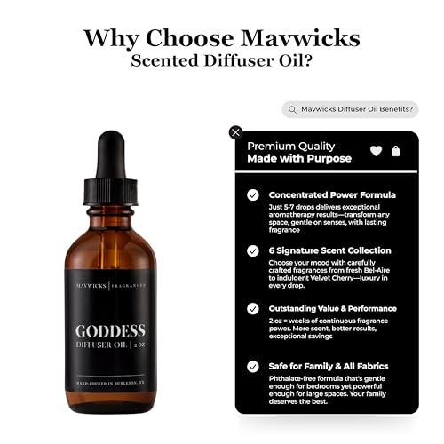 Mavwicks Goddess Diffuser Oil 2oz bottle with citrus, rose, jasmine notes
