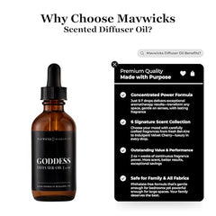 Mavwicks Goddess Diffuser Oil 2oz bottle with citrus, rose, jasmine notes