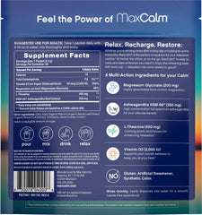Close-up of Max Calm ingredients and nutrition panel