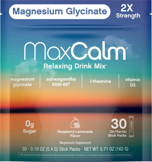 Max Calm Raspberry-Lemonade flavor single-serve packet