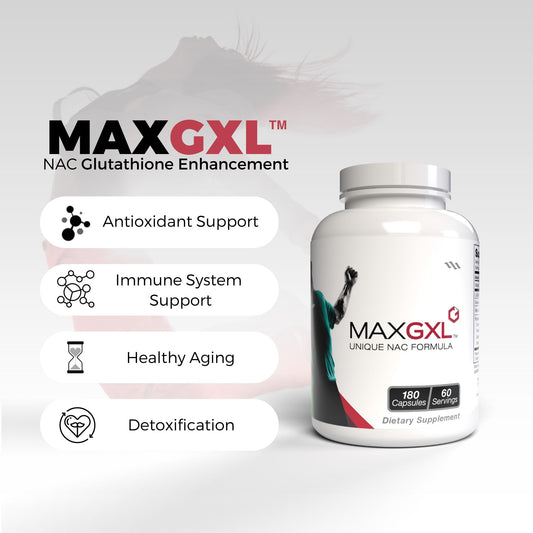 Front view of Max GXL bottle showing 180 vegetable capsules