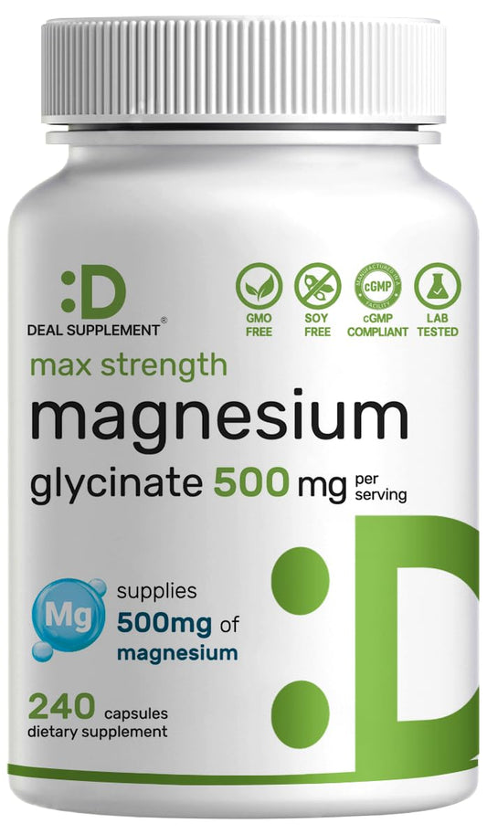 Max Strength Magnesium Glycinate 500mg bottle - 240 capsules