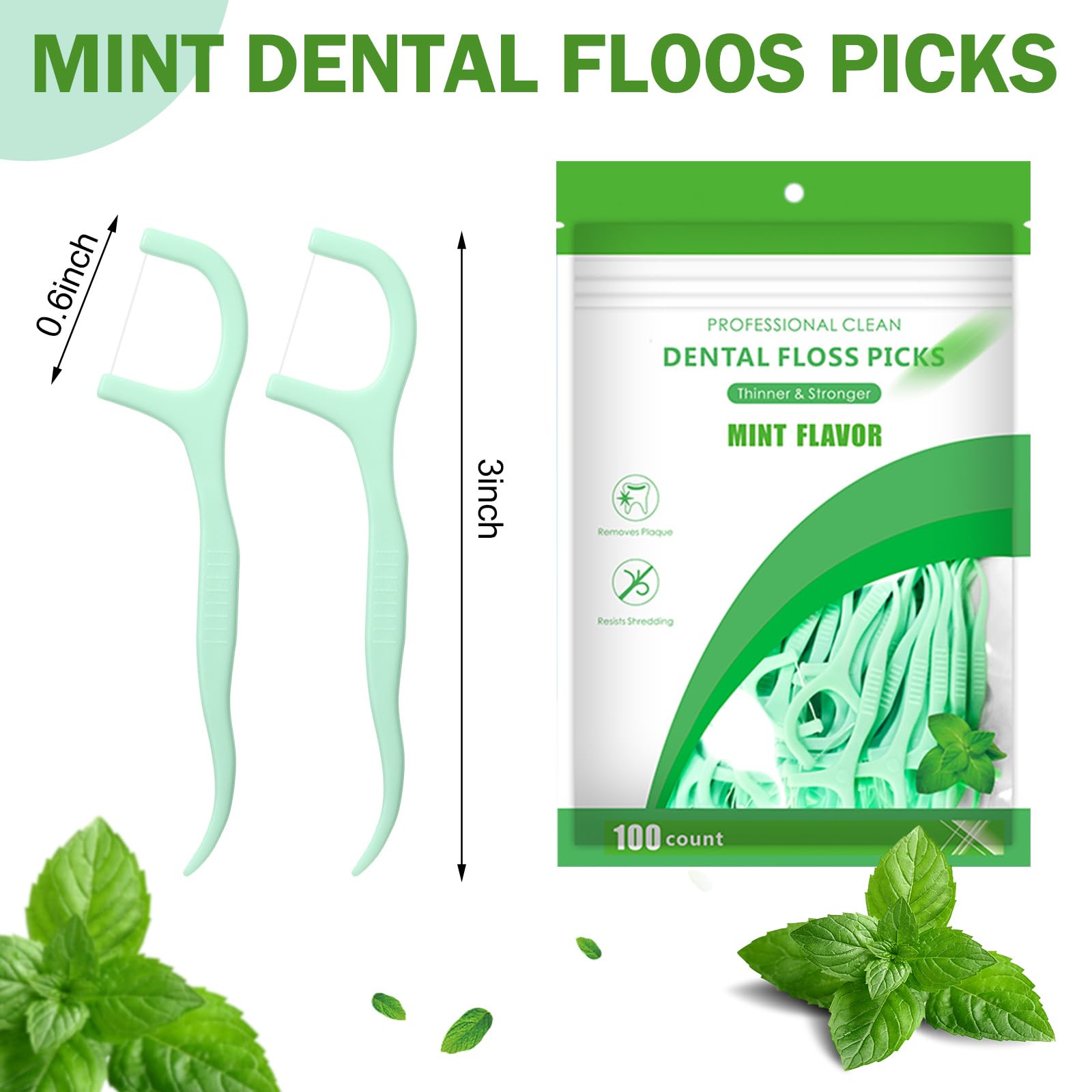 Ergonomic non-slip handle green mint floss picks