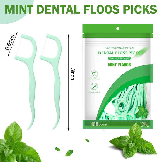 Ergonomic non-slip handle green mint floss picks