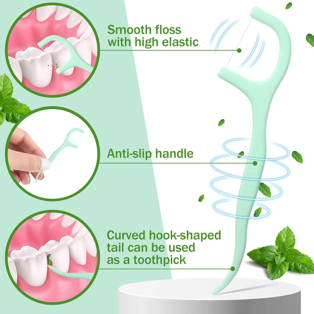 Close-up of two-in-one tooth stick and floss design