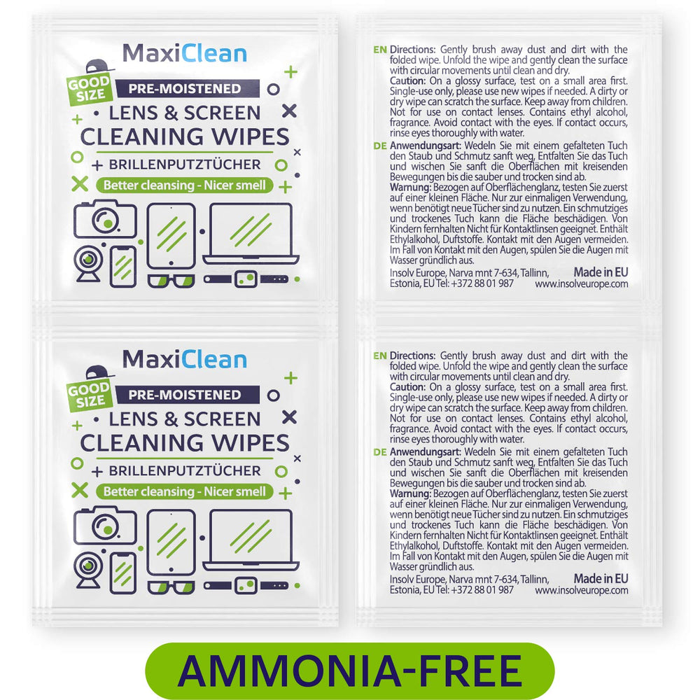 Cleans eyeglasses, sunglasses, cameras, and other lenses