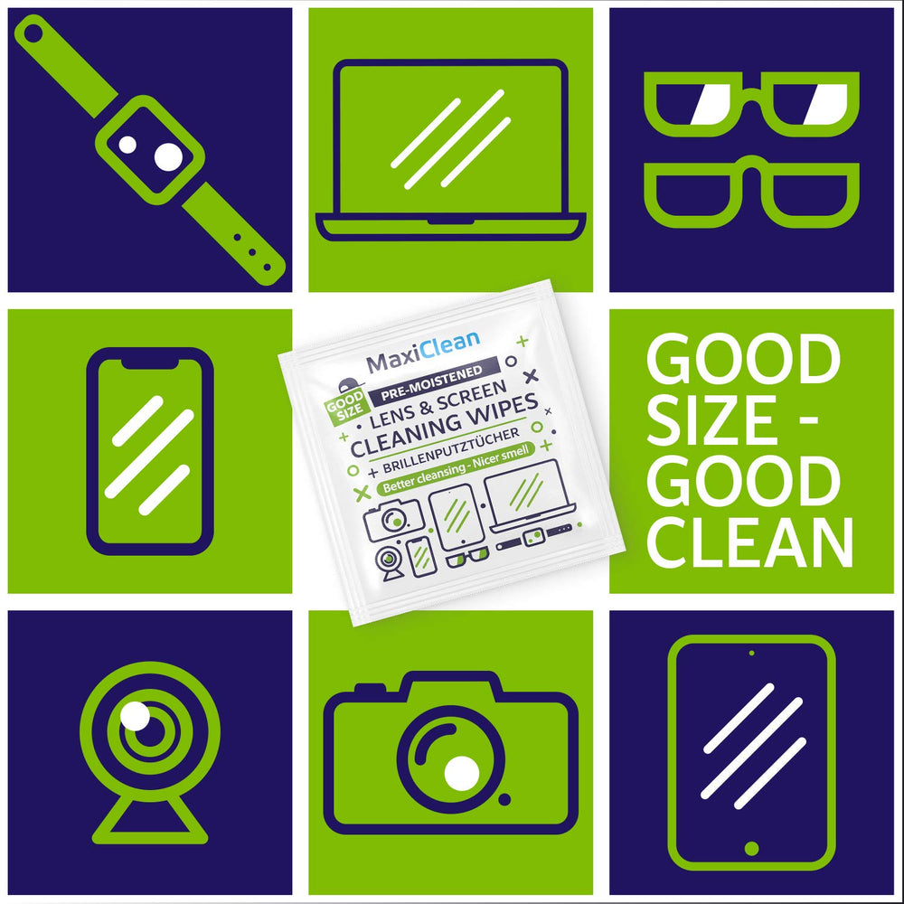 Laptop screens and phone displays being cleaned with MAXI CLEAN wipes