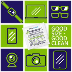 Laptop screens and phone displays being cleaned with MAXI CLEAN wipes