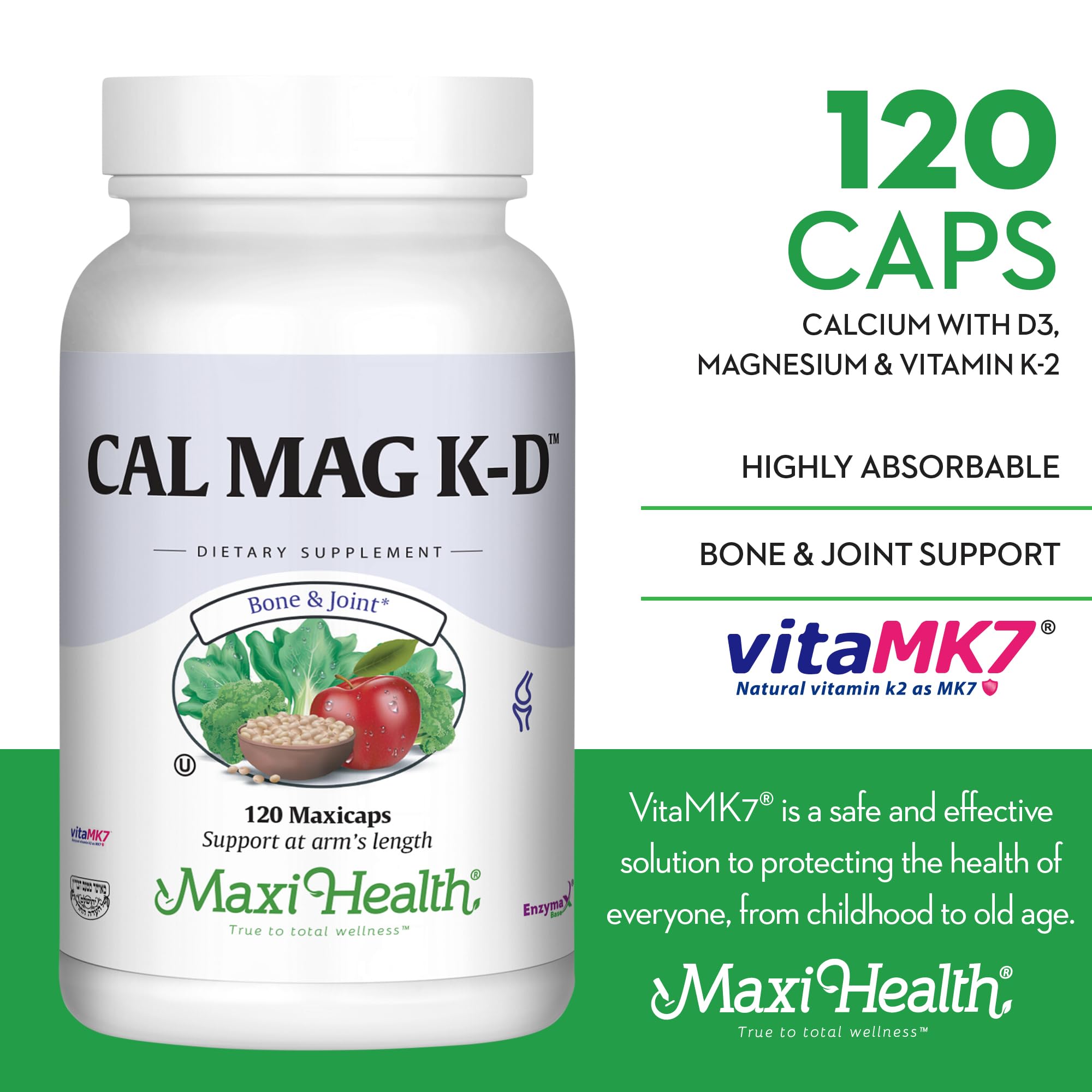 Nutritional panel showing calcium magnesium vitamin D3 and K2 amounts