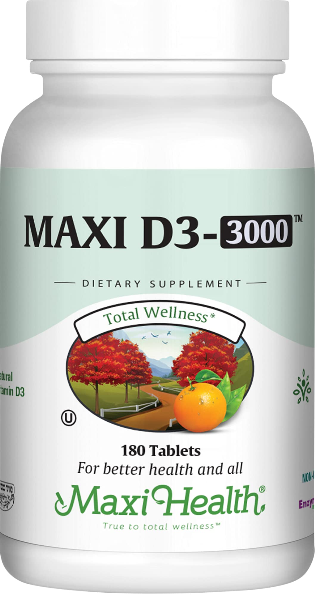 Maxi Health Vitamin D3 3000 IU bottle with 180 tablets