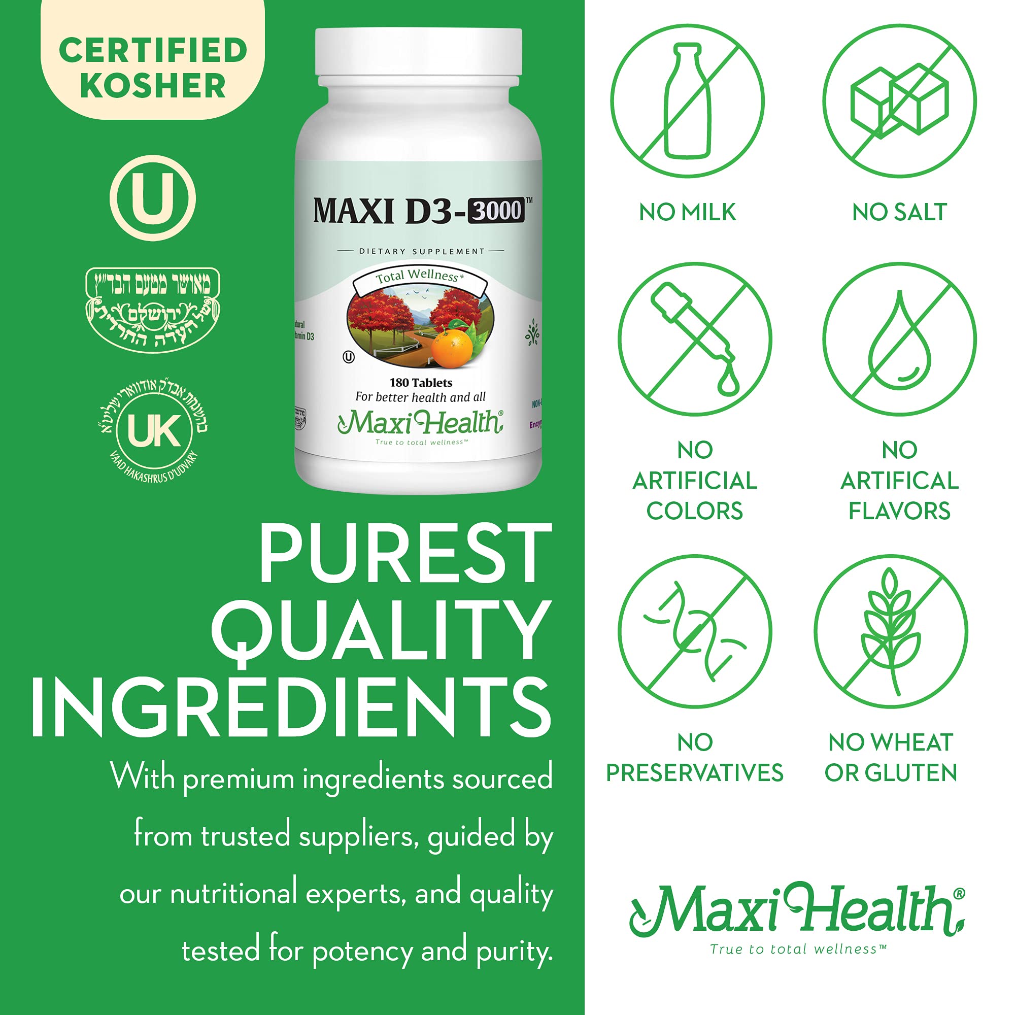 Non-GMO label on Maxi Health Vitamin D3 bottle