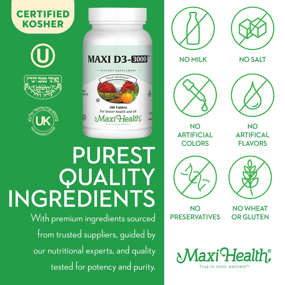 Non-GMO label on Maxi Health Vitamin D3 bottle