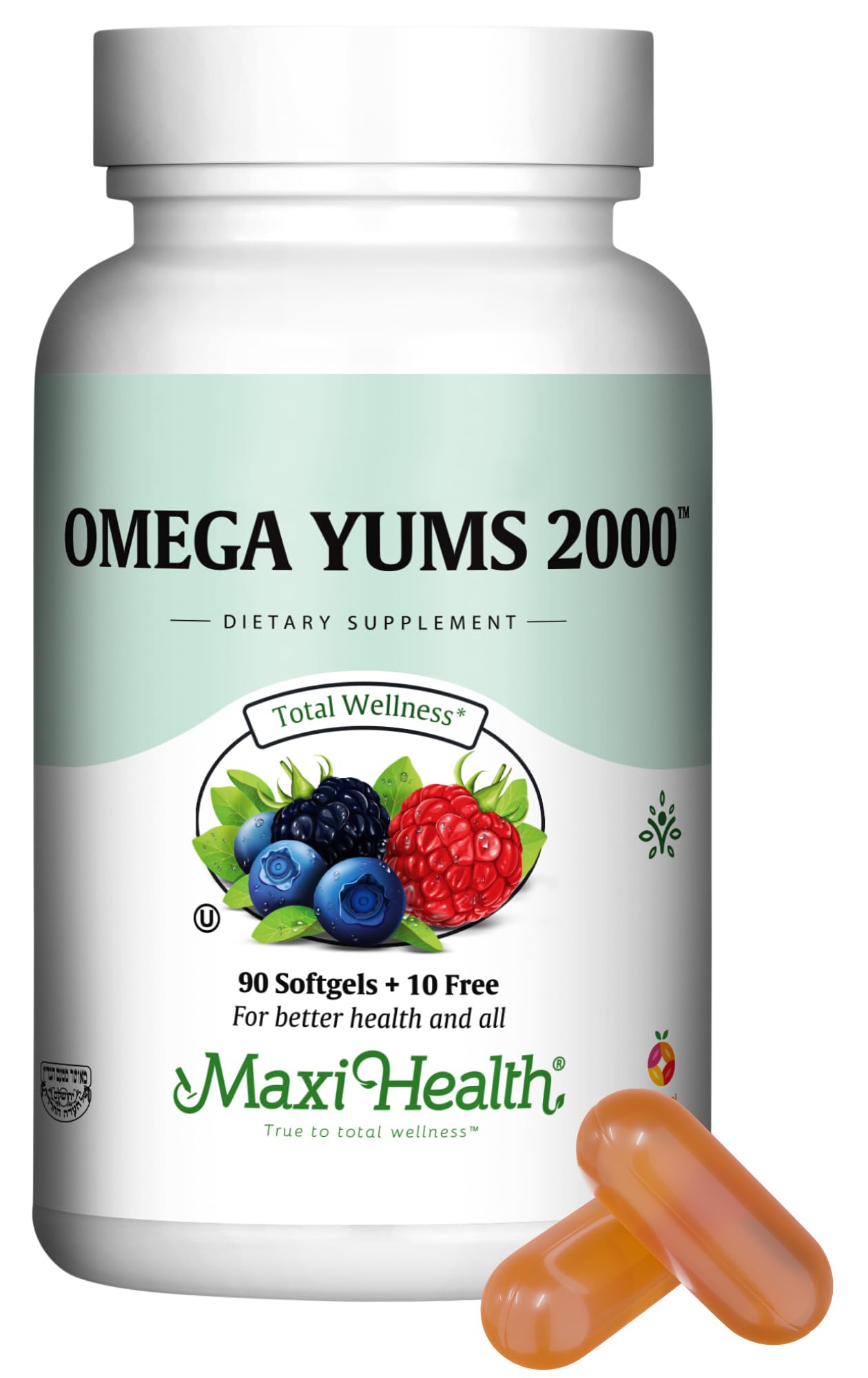 Bottle of Maxi Health Fish Oil 2000mg with Fruity Burst flavor