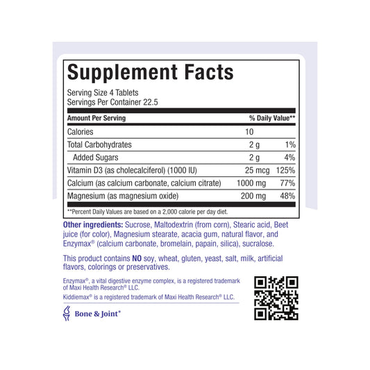 Kids calcium supplement with Vitamin D3 and Magnesium in strawberry flavor