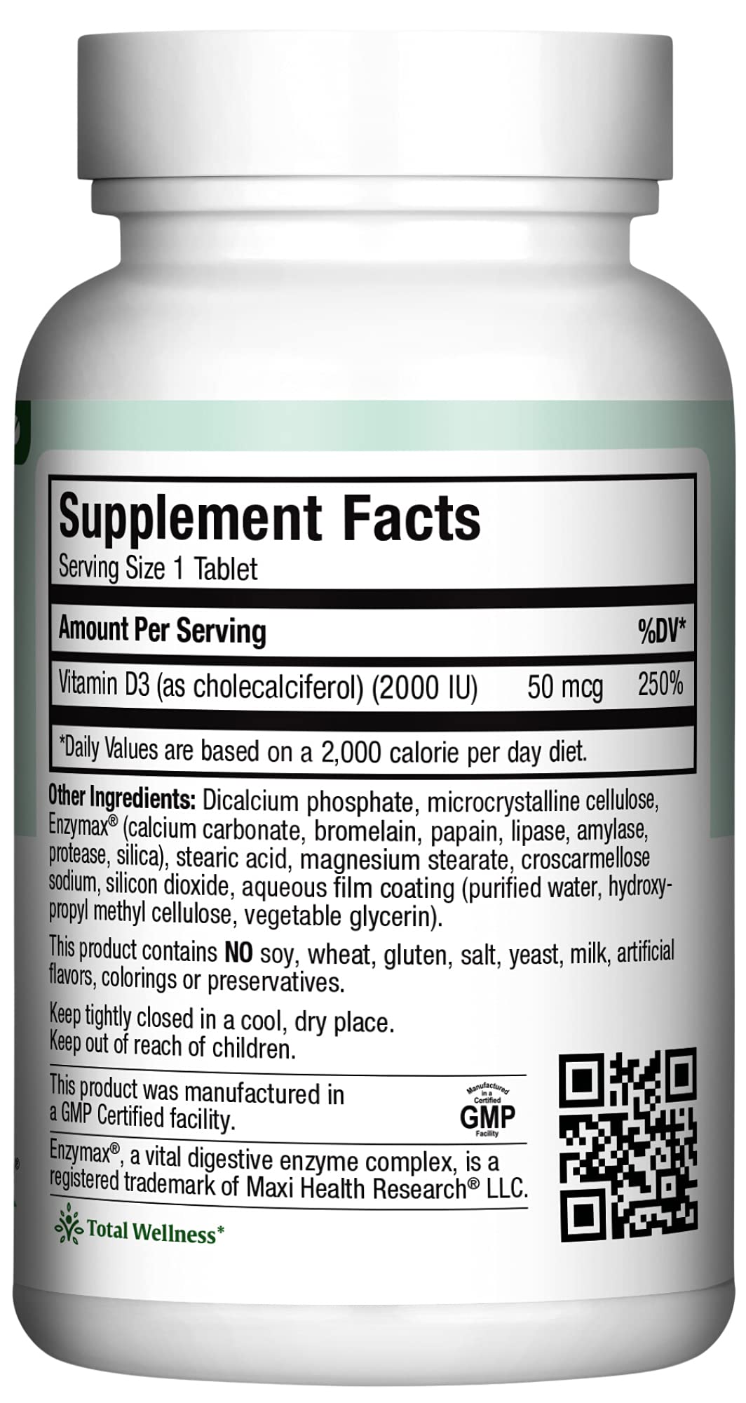 Vitamin D3 2000IU bottle close-up with label