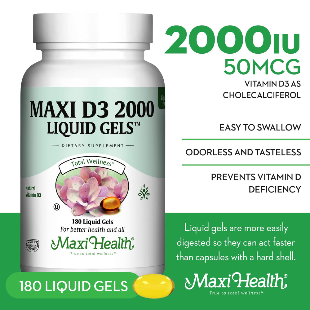 Bottle of 180 Vitamin D3 liquid gels on white background