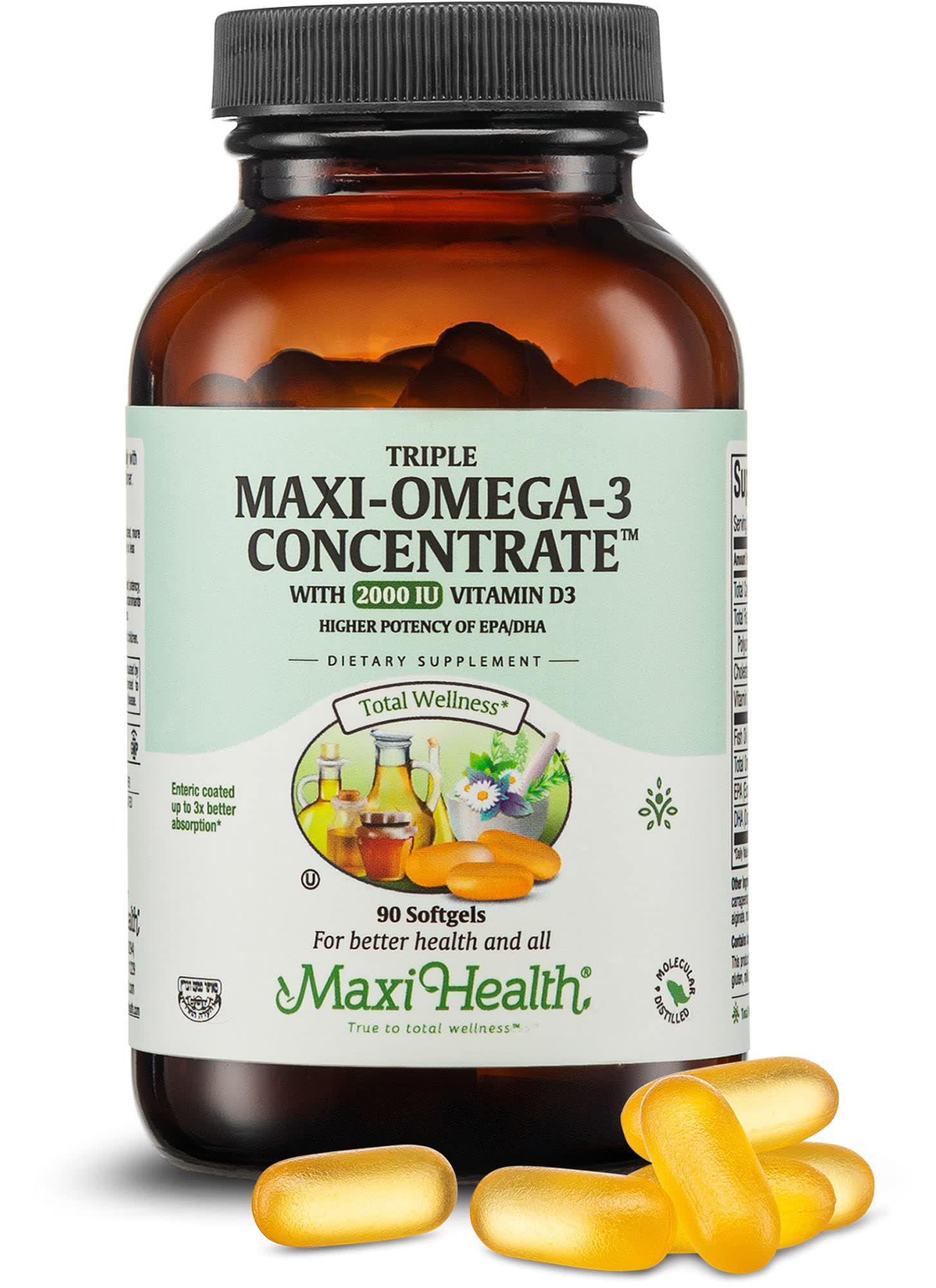 Maxi Health Omega-3 Supplement 90 Softgels - Wild-Caught Fish Oil with Vitamin D3