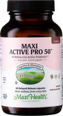 Maxi Health Probiotic Plus bottle front with 60-count capsules for daily gut support
