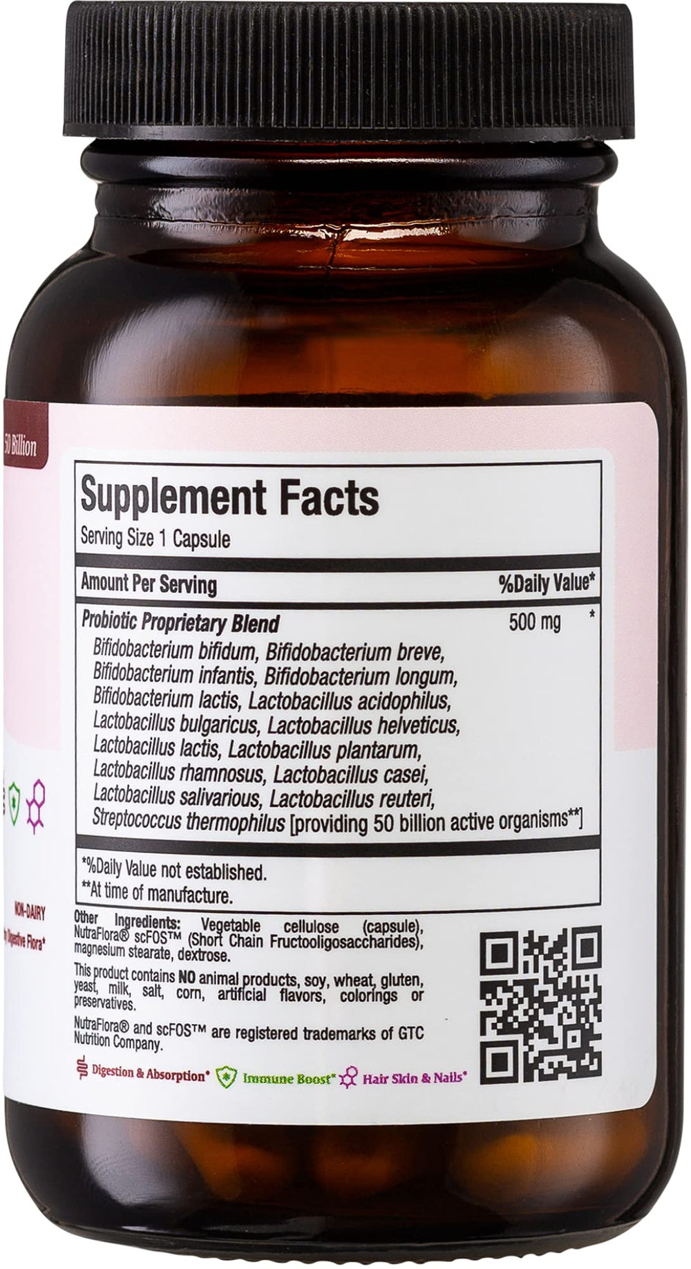 Maxi Health Probiotic Plus prebiotic blend illustration demonstrates nourishment for beneficial bacteria