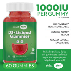 Nutrition facts label for Maxi Health Vitamin D Gummies