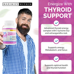 Bottle and supplement ingredients illustration for thyroid support