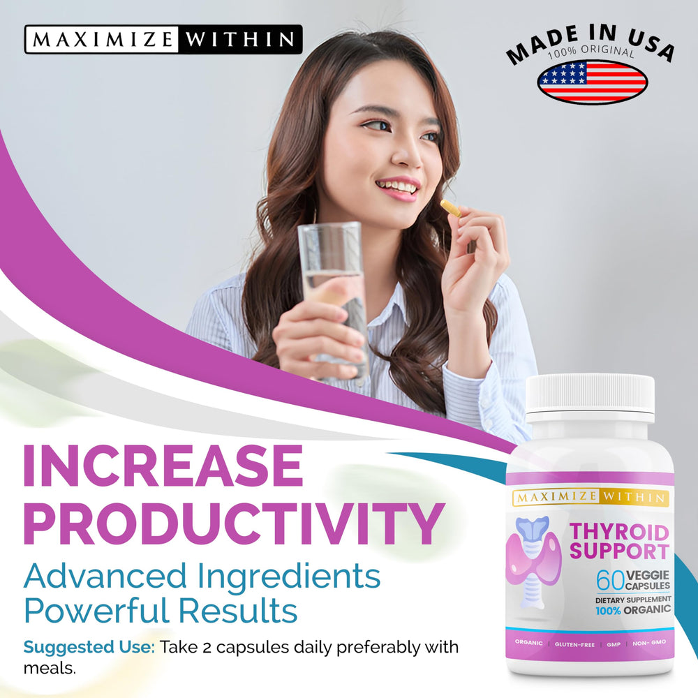 Vegetarian-friendly thyroid support vitamin bottles on white