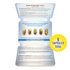 Close-up of Maximum D3 bottle label showing 13,000 IU per capsule
