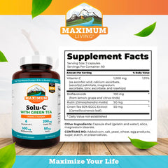 Close-up of Solu-C ingredients: Vitamin C, bioflavonoids, rutin, green tea