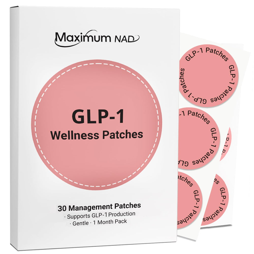 Front view of the Maximum NAD GLP-1 Wellness Patches box showing 30 count