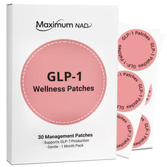 Front view of the Maximum NAD GLP-1 Wellness Patches box showing 30 count