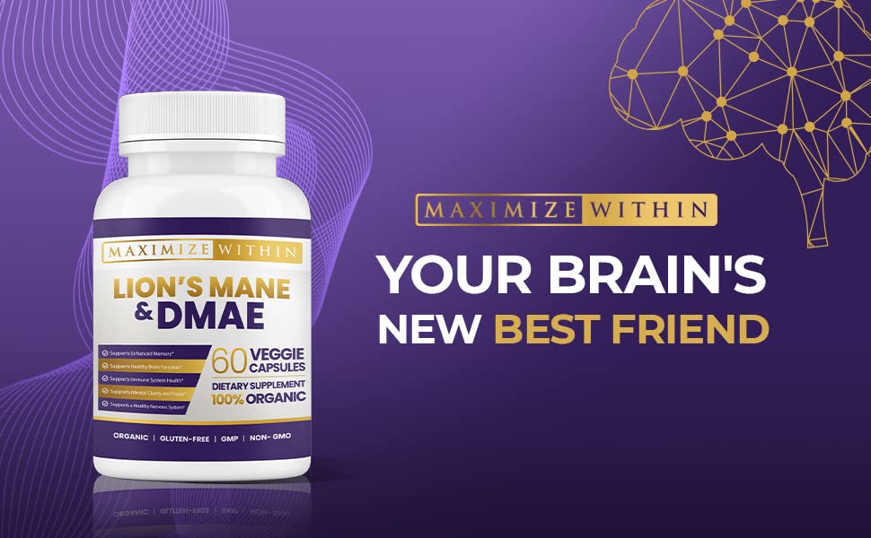 Ingredients highlight and supplement facts of Lion's Mane & DMAE